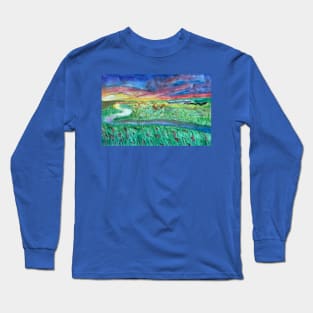 Stream in a Field at Sunset Long Sleeve T-Shirt